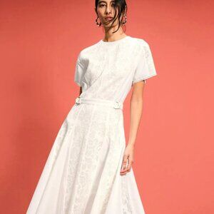 Philip Lim White Lace Fit Flare Midi Dress SIZE 2 Romantic Modest Designer $850